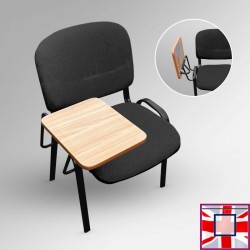 Black Lecture Chair - Soft Padded Seat & Writing Tablet, Stackable Chairs(Including Bracket) for sale online in UK