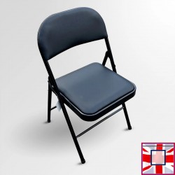 Folding Exam Desk & Leather Chair Set - Beechwood Table with Black Faux Leather Foldaway Seat for sale online in UK