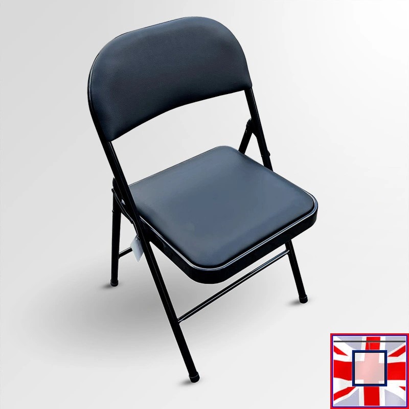 Folding Exam Desk & Leather Chair Set - Beechwood Table with Black Faux Leather Foldaway Seat for sale online in UK