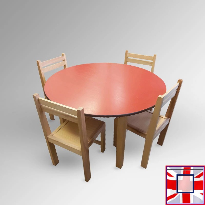 Round Kids Table & Wood Chairs Set - Children's Activity Furniture (Red, Blue, Lime, Beechwood)