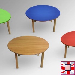 Kids Round Coloured Table - Children's Preschool Desk (Red, Blue, Lime, Beechwood)